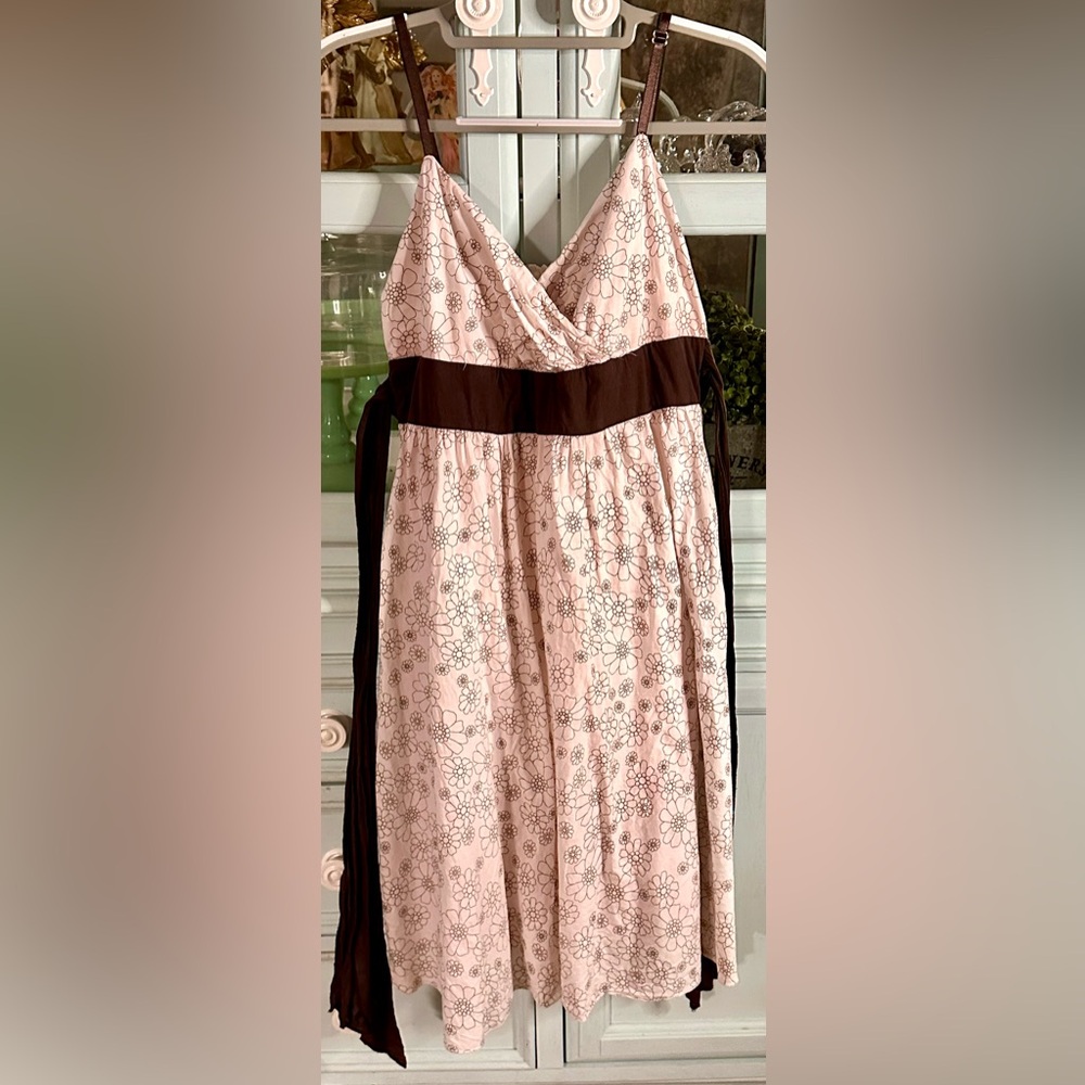 Elegant Cream and Brown Floral Midi Dress